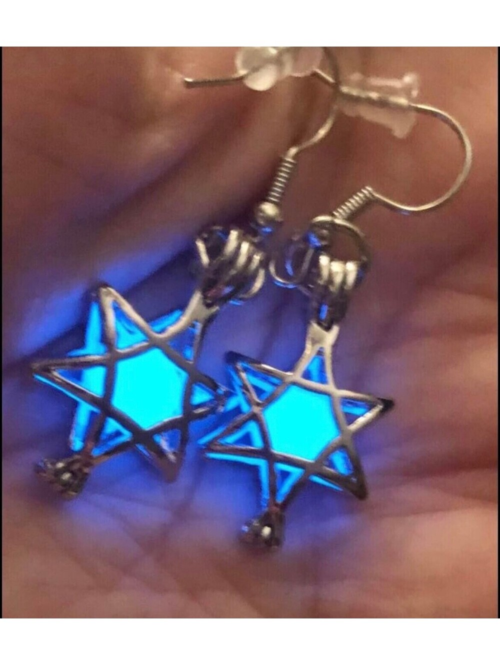 New Pretty Hanukkah Luminous SOLAR BLUE Star Of David ✡️ Earrings